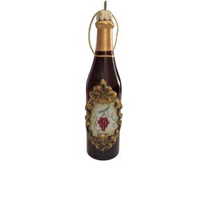 Red & Gold Wine Bottle Christmas Tree Ornament With Grape Design